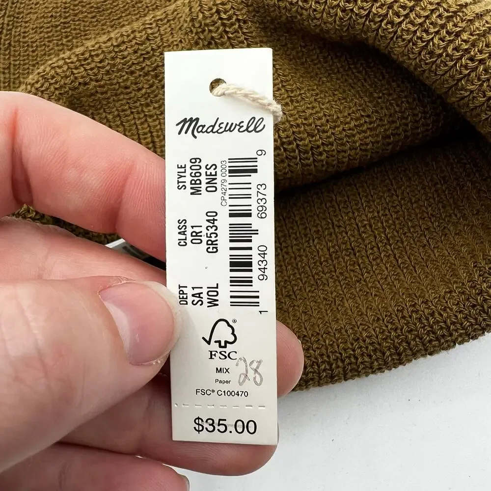 Madewell NWT Brown Green Recycled Cotton Knit Beanie